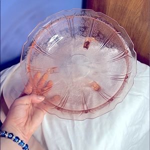 Pink Cherry Blossom Depression Glass Bowl 3 Toed Antique